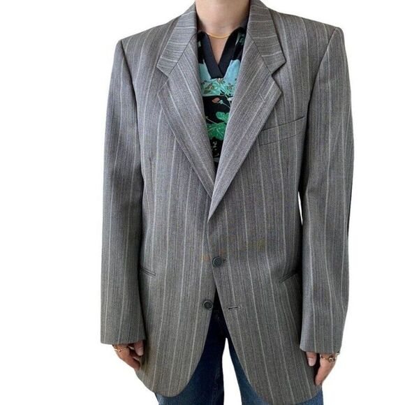 Vintage Yves Saint Laurent YSL Grey Striped Wool Preppy Sport Coat Blazer 40R - Picture 7 of 10